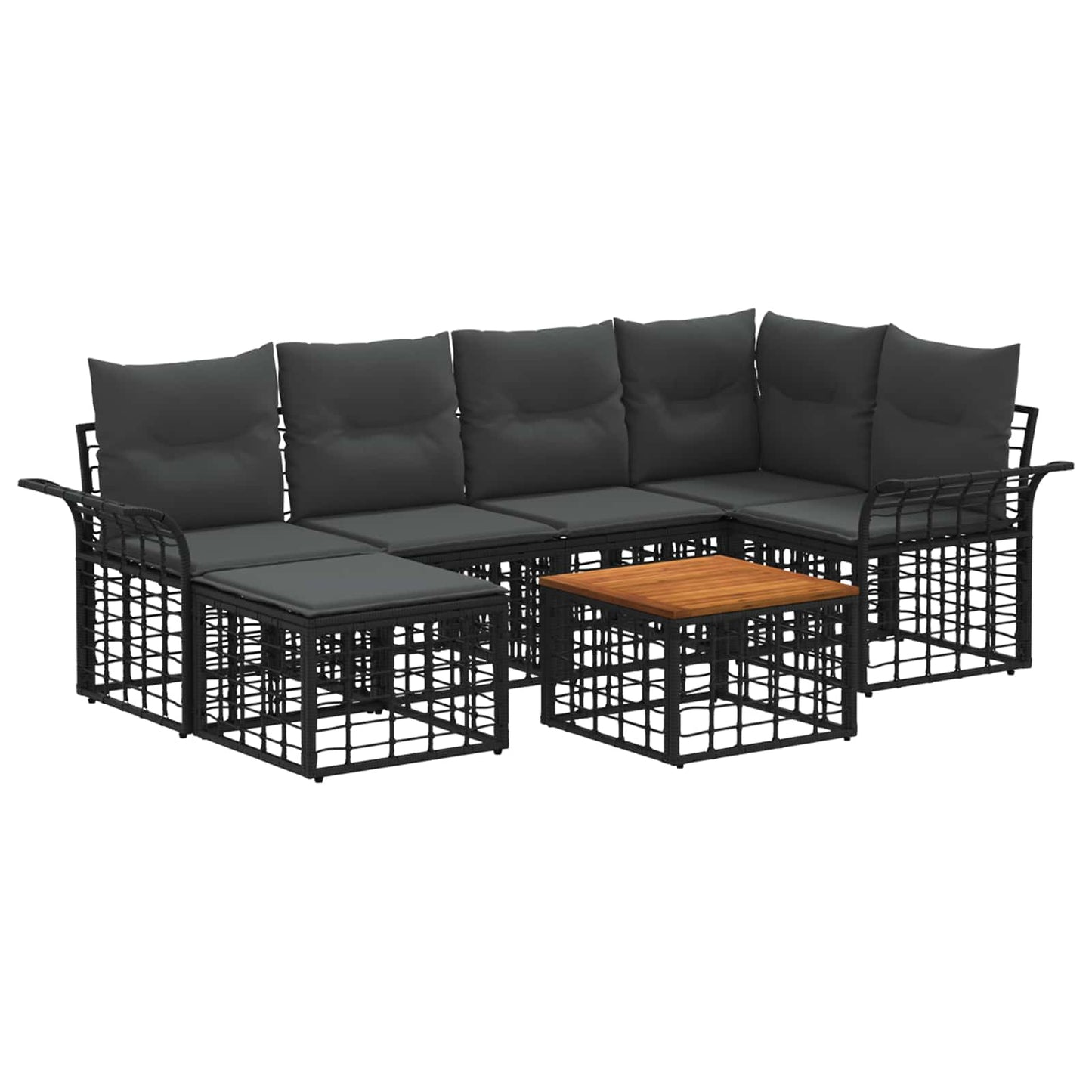 Set di divani da esterno 7 pz Nero e Grigio scuro Poliestere