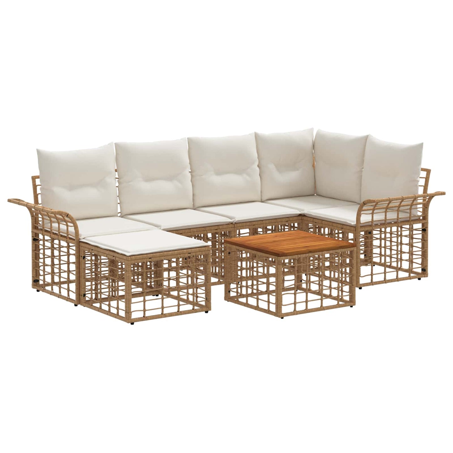 Set di divani da esterno 7 pz Naturale e Bianco Crema
