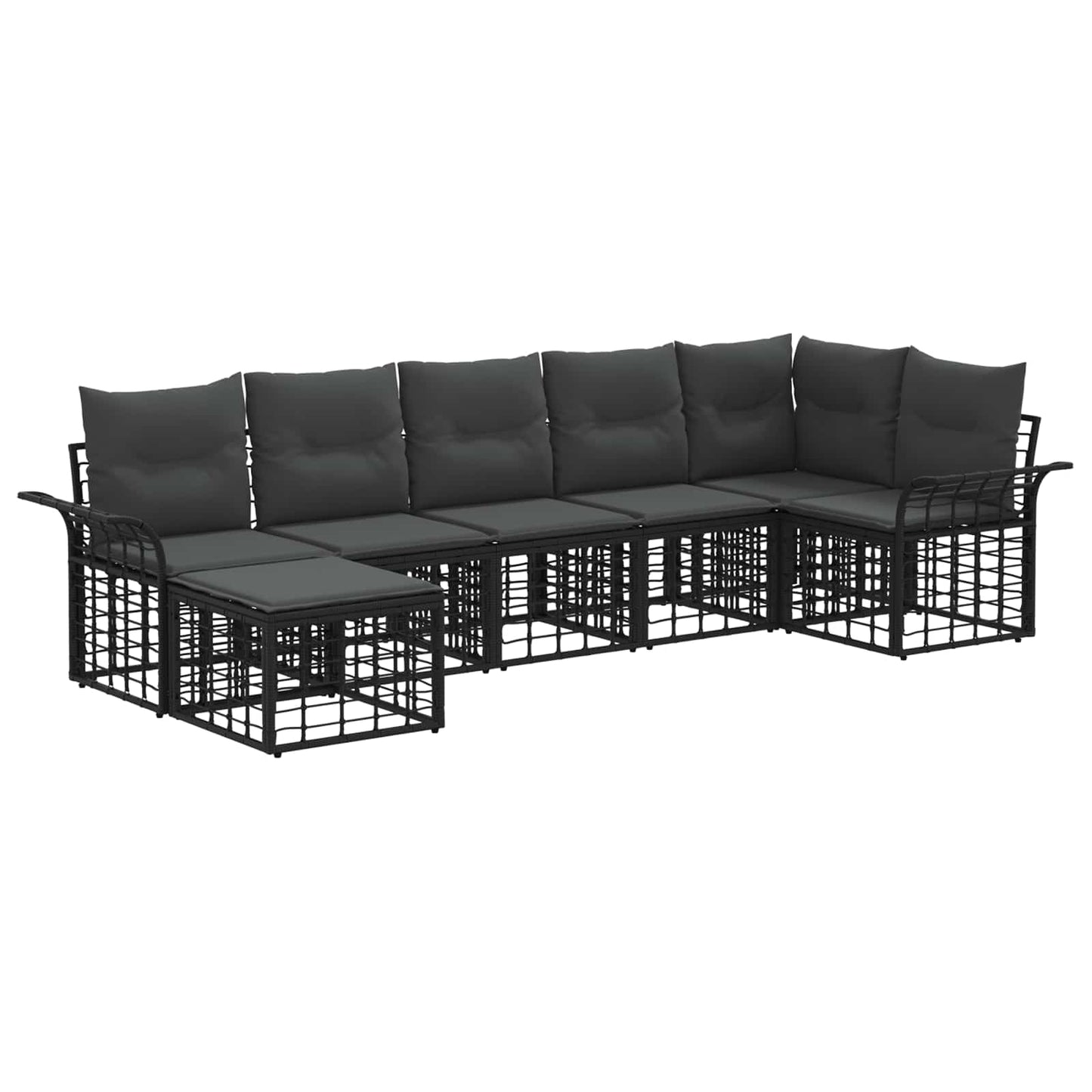 Set di divani da esterno 7 pcs Nero e Grigio scuro Poliestere