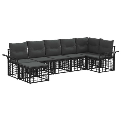 Set di divani da esterno 7 pcs Nero e Grigio scuro Poliestere