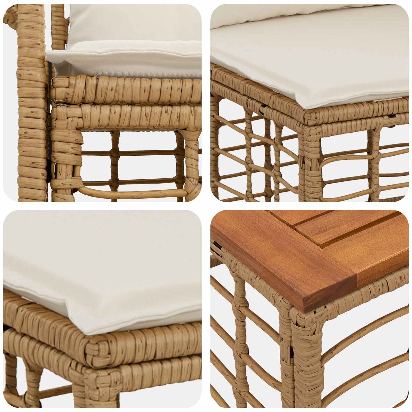 Set di divani da esterno 8 pz Naturale e Bianco Crema