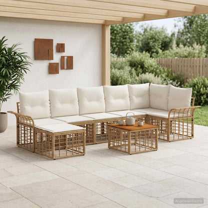 Set di divani da esterno 8 pz Naturale e Bianco Crema