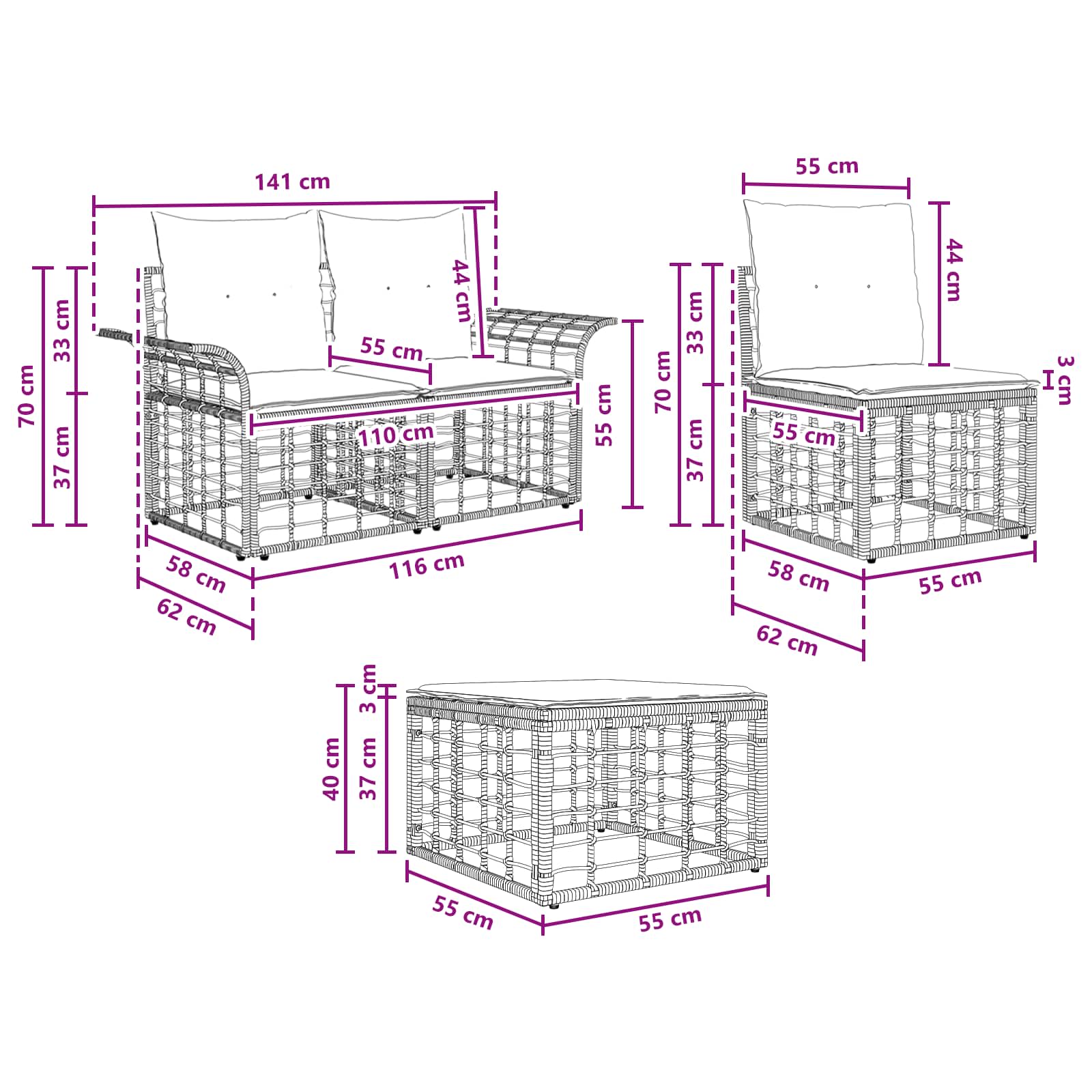 Set di divani da esterno 6 pcs Nero e Grigio scuro Poliestere | homemem39
