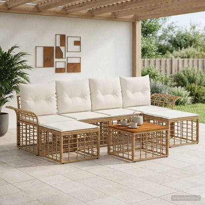 Set di divani da esterno 7 pz Naturale e Bianco Crema
