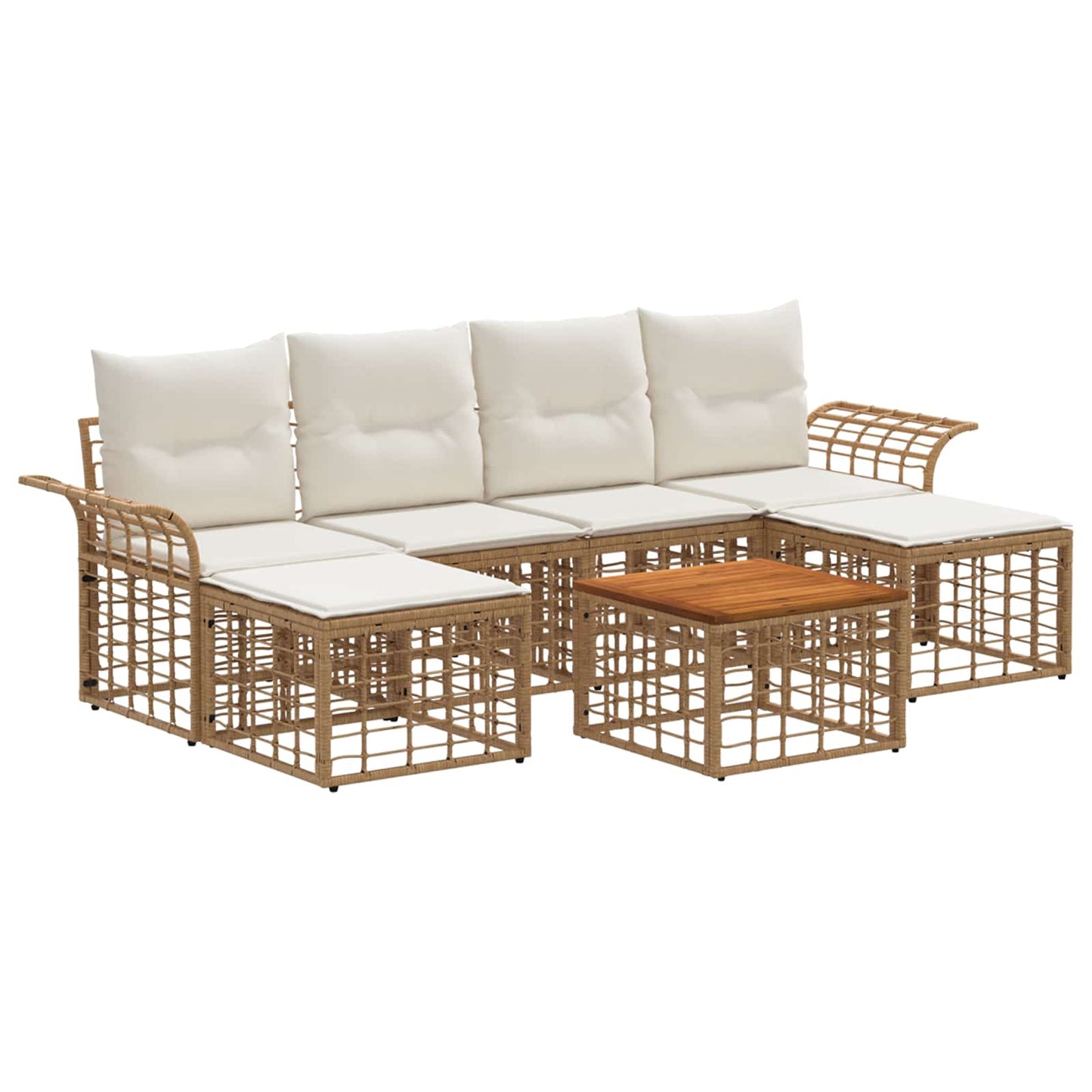 Set di divani da esterno 7 pz Naturale e Bianco Crema