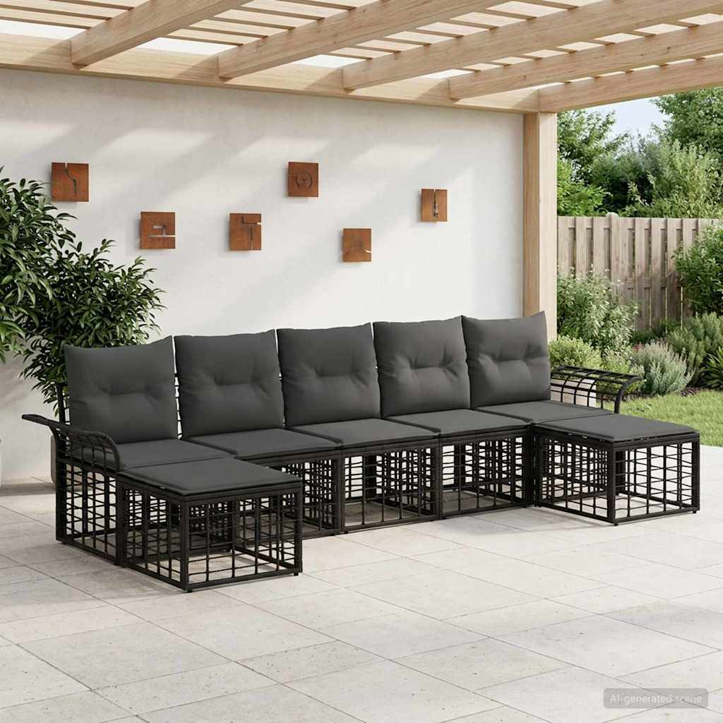Set di divani da esterno 7 pcs Nero e Grigio scuro Poliestere | homemem39