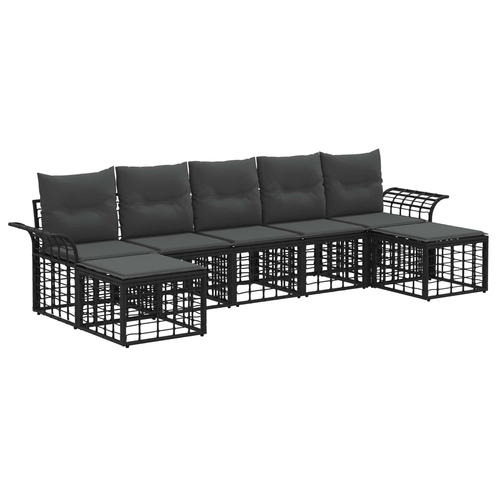 Set di divani da esterno 7 pcs Nero e Grigio scuro Poliestere | homemem39