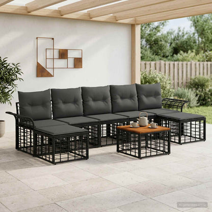 Set di divani da esterno 8 pz Nero e Grigio scuro Poliestere
