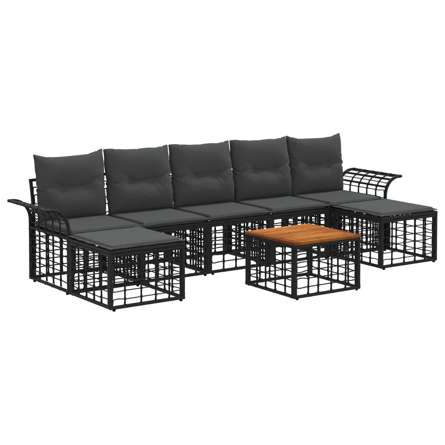 Set di divani da esterno 8 pz Nero e Grigio scuro Poliestere