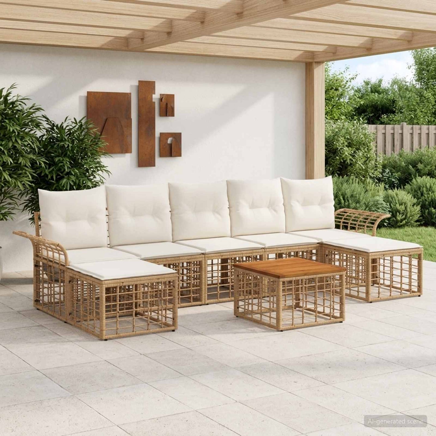 Set di divani da esterno 8 pcs Naturale e Bianco Crema | homemem39