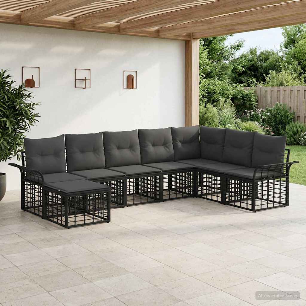 Set di divani da esterno 8 pcs Nero e Grigio scuro Poliestere | homemem39