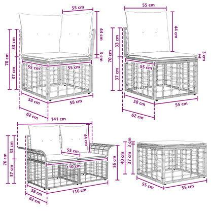 Set di divani da esterno 8 pcs Nero e Grigio scuro Poliestere | homemem39