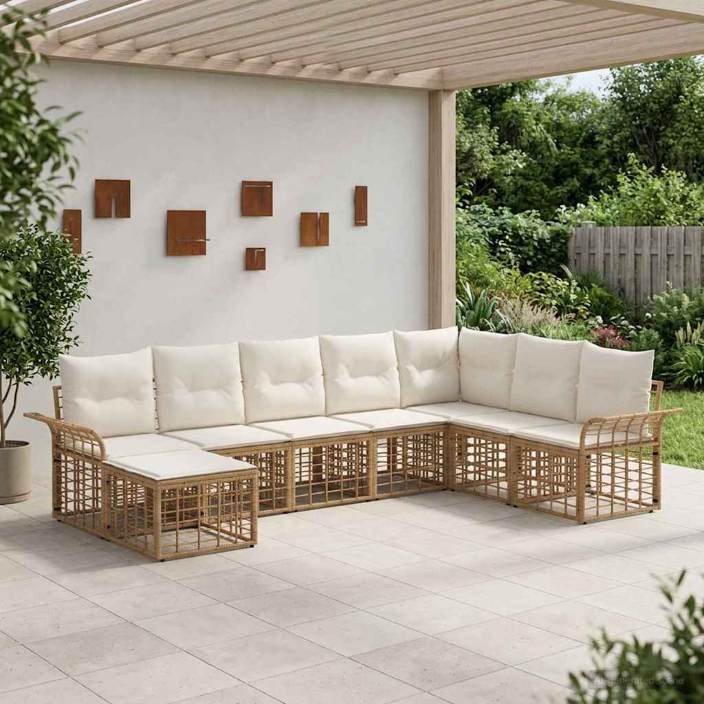 Set di divani da esterno 8 pcs Naturale e Bianco Crema | homemem39