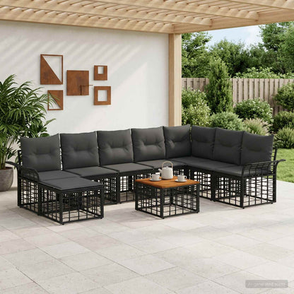 Set di divani da esterno 9 pz Nero e Grigio scuro Poliestere