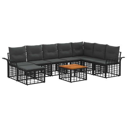 Set di divani da esterno 9 pz Nero e Grigio scuro Poliestere