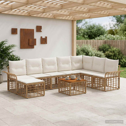Set di divani da esterno 9 pz Naturale e Bianco Crema
