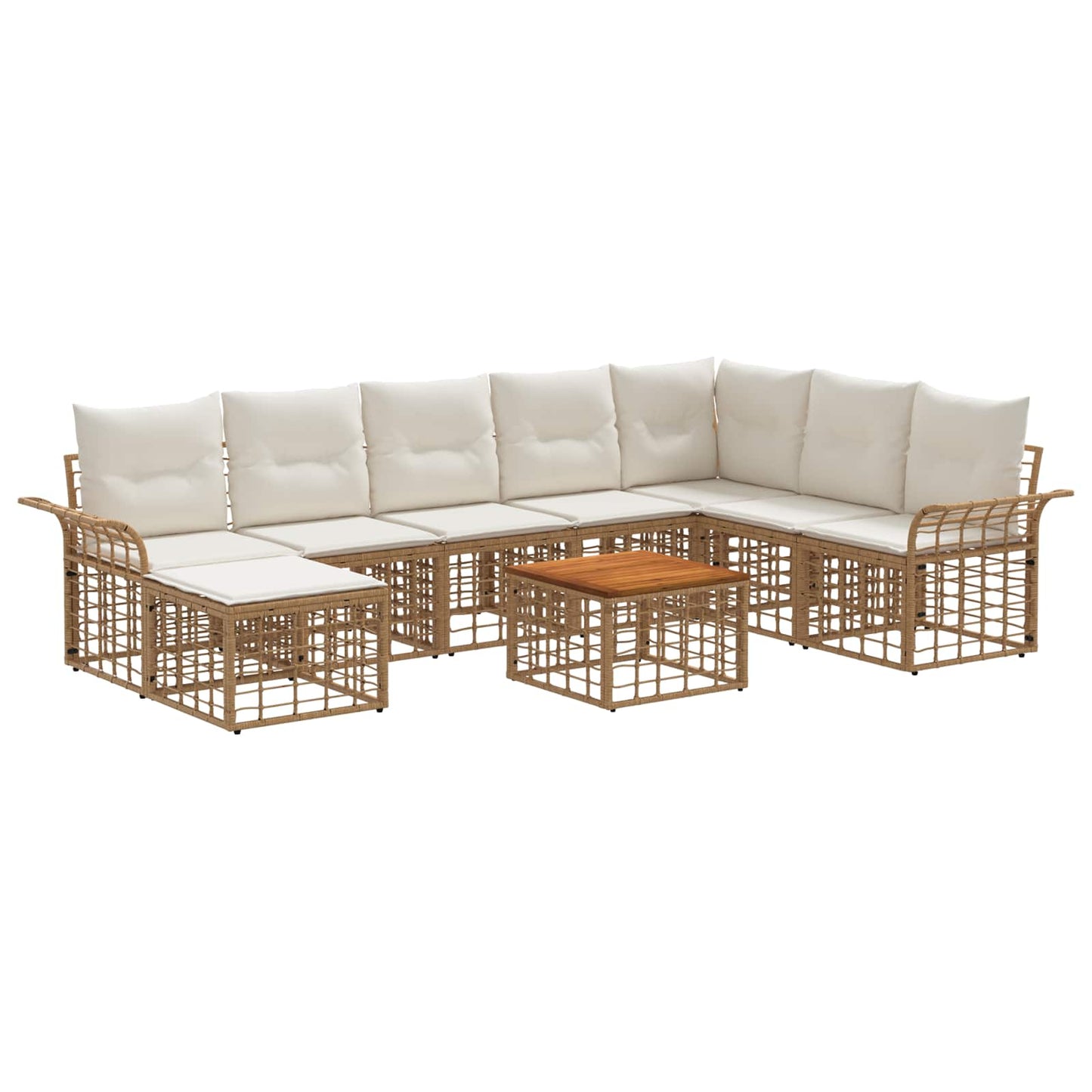Set di divani da esterno 9 pz Naturale e Bianco Crema