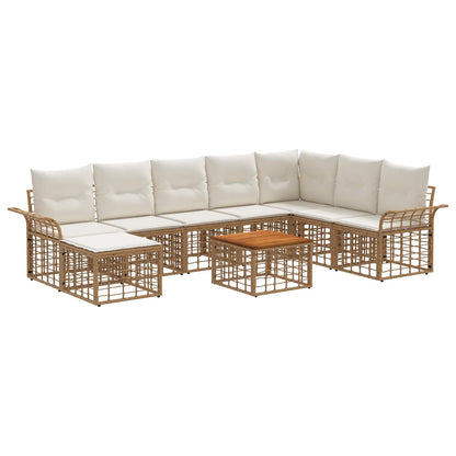 Set di divani da esterno 9 pz Naturale e Bianco Crema