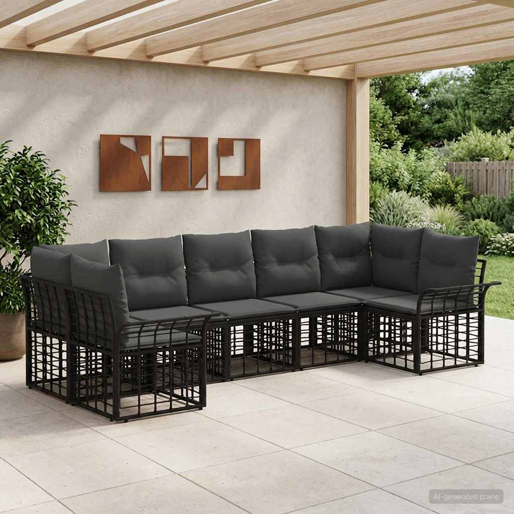 Set di divani da esterno 7 pcs Nero e Grigio scuro Poliestere | homemem39