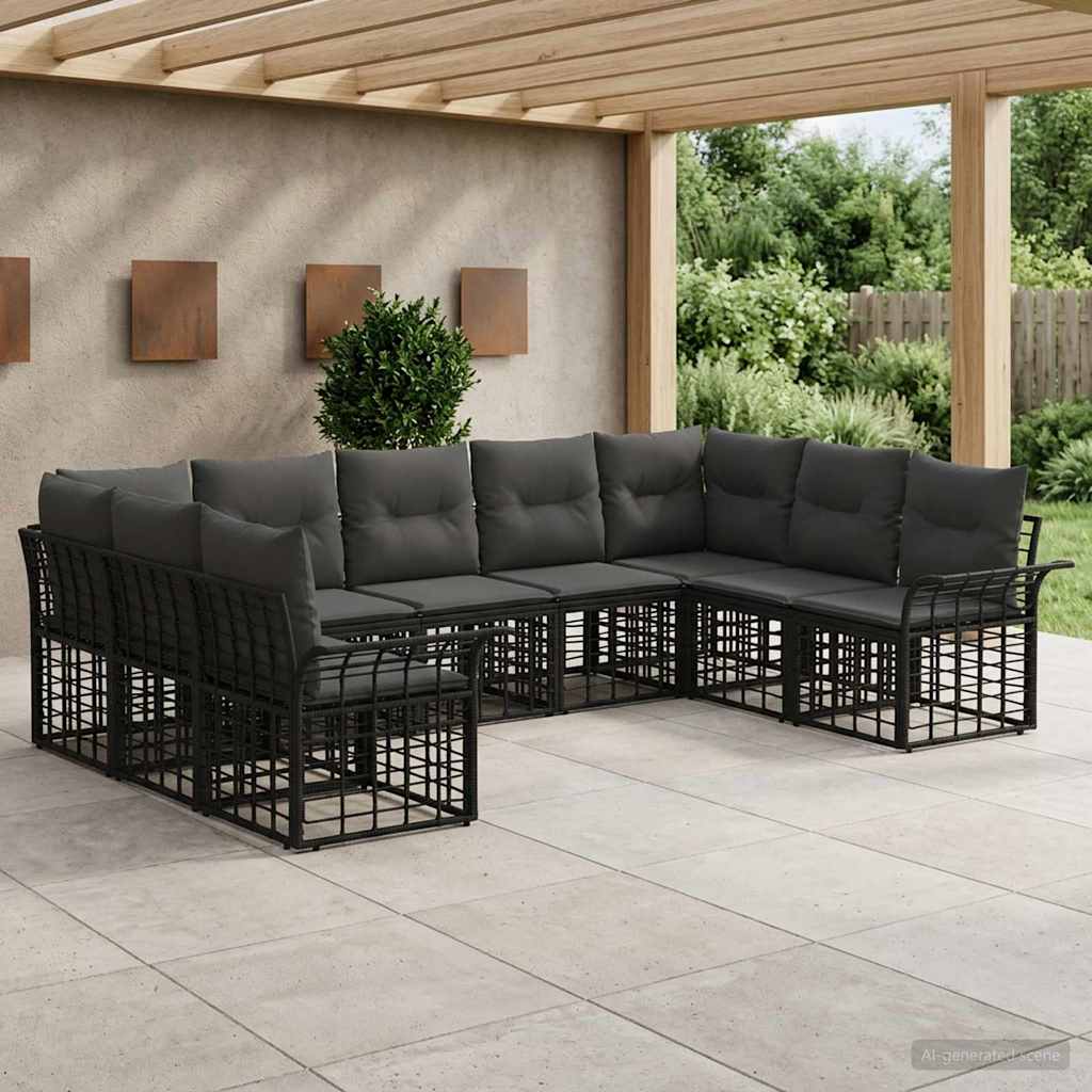 Set di divani da esterno 9 pcs Nero e Grigio scuro Poliestere | homemem39