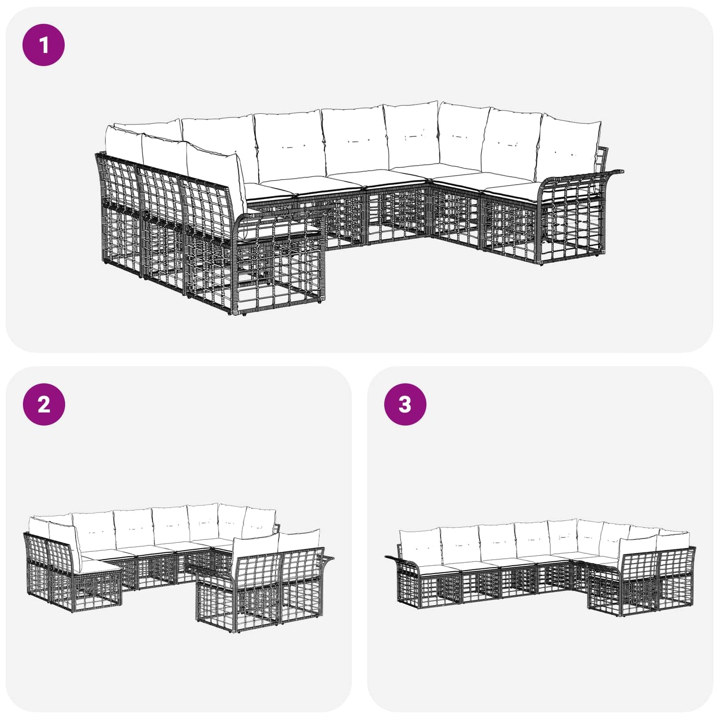 Set di divani da esterno 9 pcs Nero e Grigio scuro Poliestere | homemem39