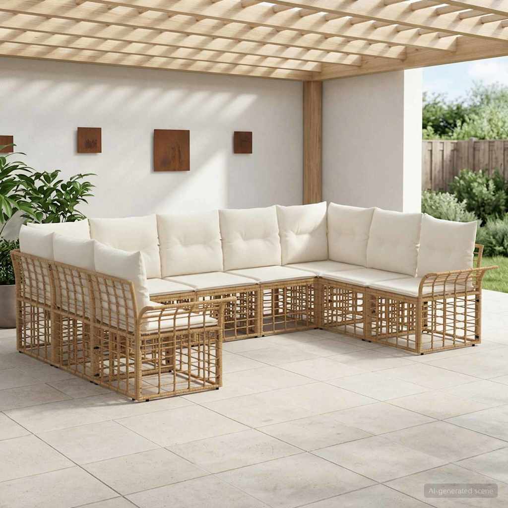 Set di divani da esterno 9 pcs Naturale e Bianco Crema | homemem39