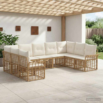 Set di divani da esterno 9 pcs Naturale e Bianco Crema | homemem39
