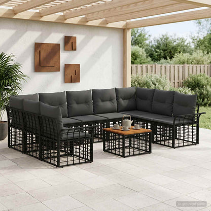 Set di divani da esterno 10 pz Nero e Grigio scuro Poliestere