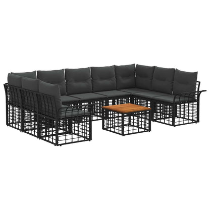 Set di divani da esterno 10 pz Nero e Grigio scuro Poliestere