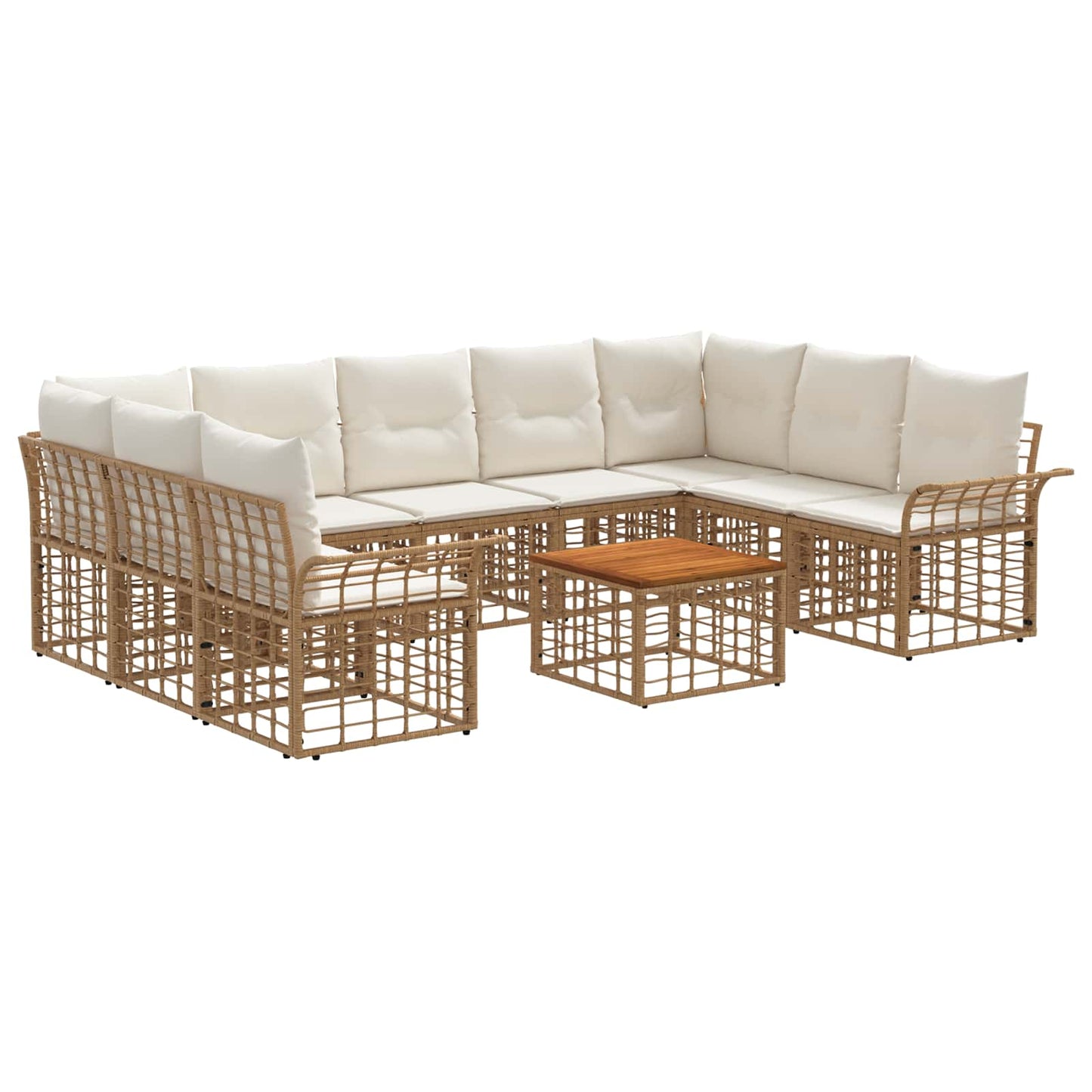 Set di divani da esterno 10 pz Naturale e Bianco Crema