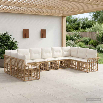 Set di divani da esterno 10 pcs Naturale e Bianco Crema | homemem39