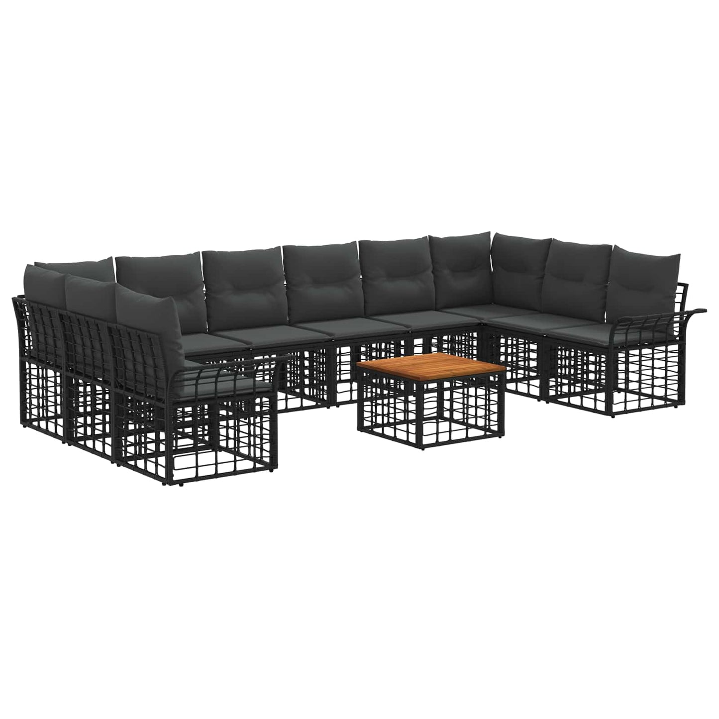 Set di divani da esterno 11 pz Nero e Grigio scuro Poliestere