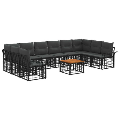 Set di divani da esterno 11 pz Nero e Grigio scuro Poliestere