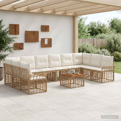 Set di divani da esterno 11 pz Naturale e Bianco Crema