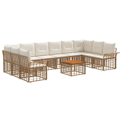 Set di divani da esterno 11 pz Naturale e Bianco Crema
