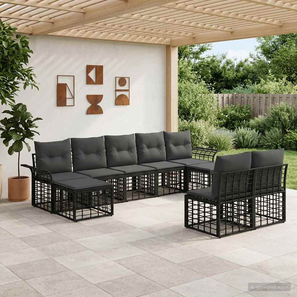 Set di divani da esterno 9 pcs Nero e Grigio scuro Poliestere | homemem39