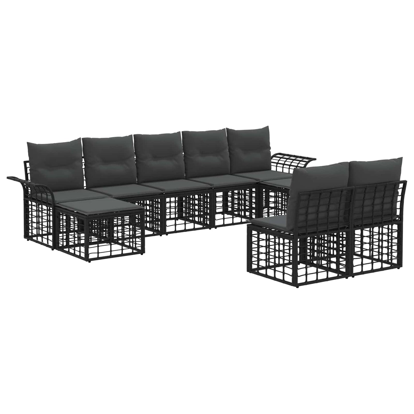 Set di divani da esterno 9 pcs Nero e Grigio scuro Poliestere | homemem39