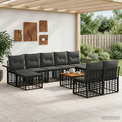 Set di divani da esterno 10 pz Nero e Grigio scuro Poliestere