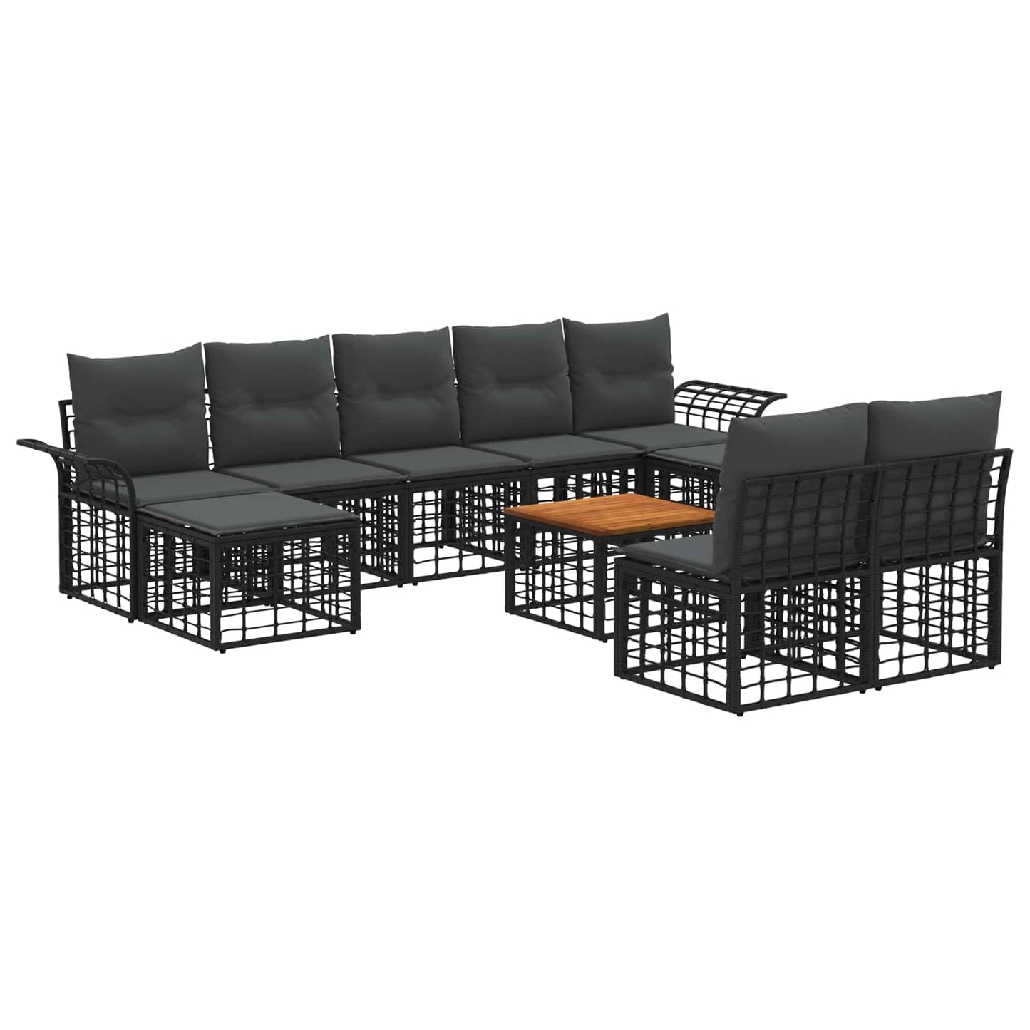 Set di divani da esterno 10 pz Nero e Grigio scuro Poliestere