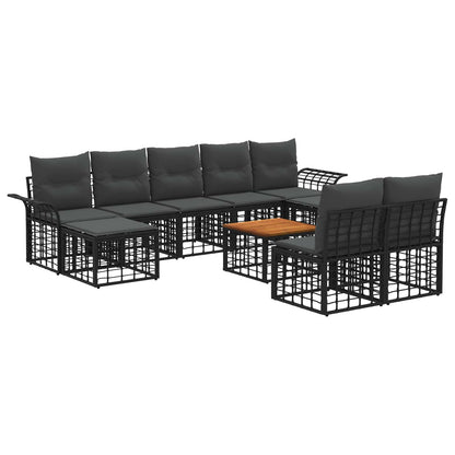 Set di divani da esterno 10 pz Nero e Grigio scuro Poliestere