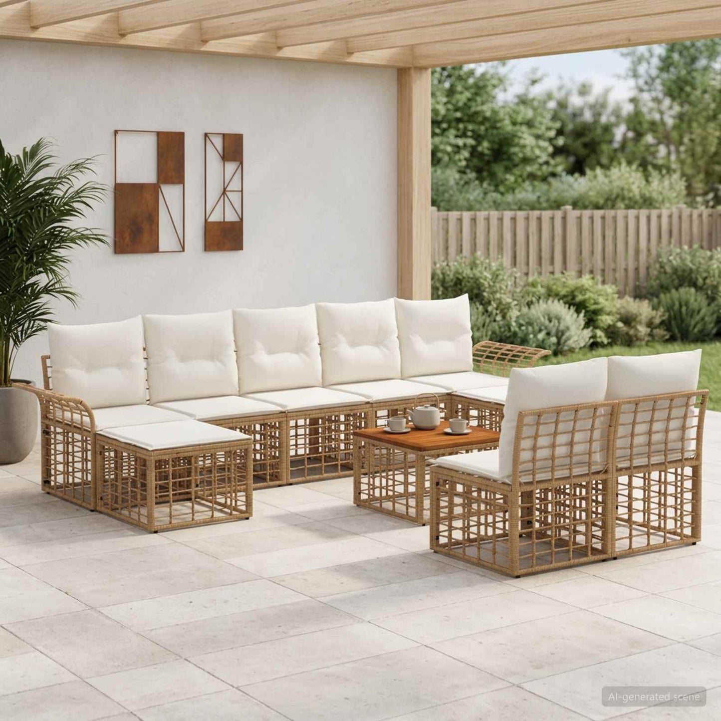 Set di divani da esterno 10 pcs Naturale e Bianco Crema | homemem39