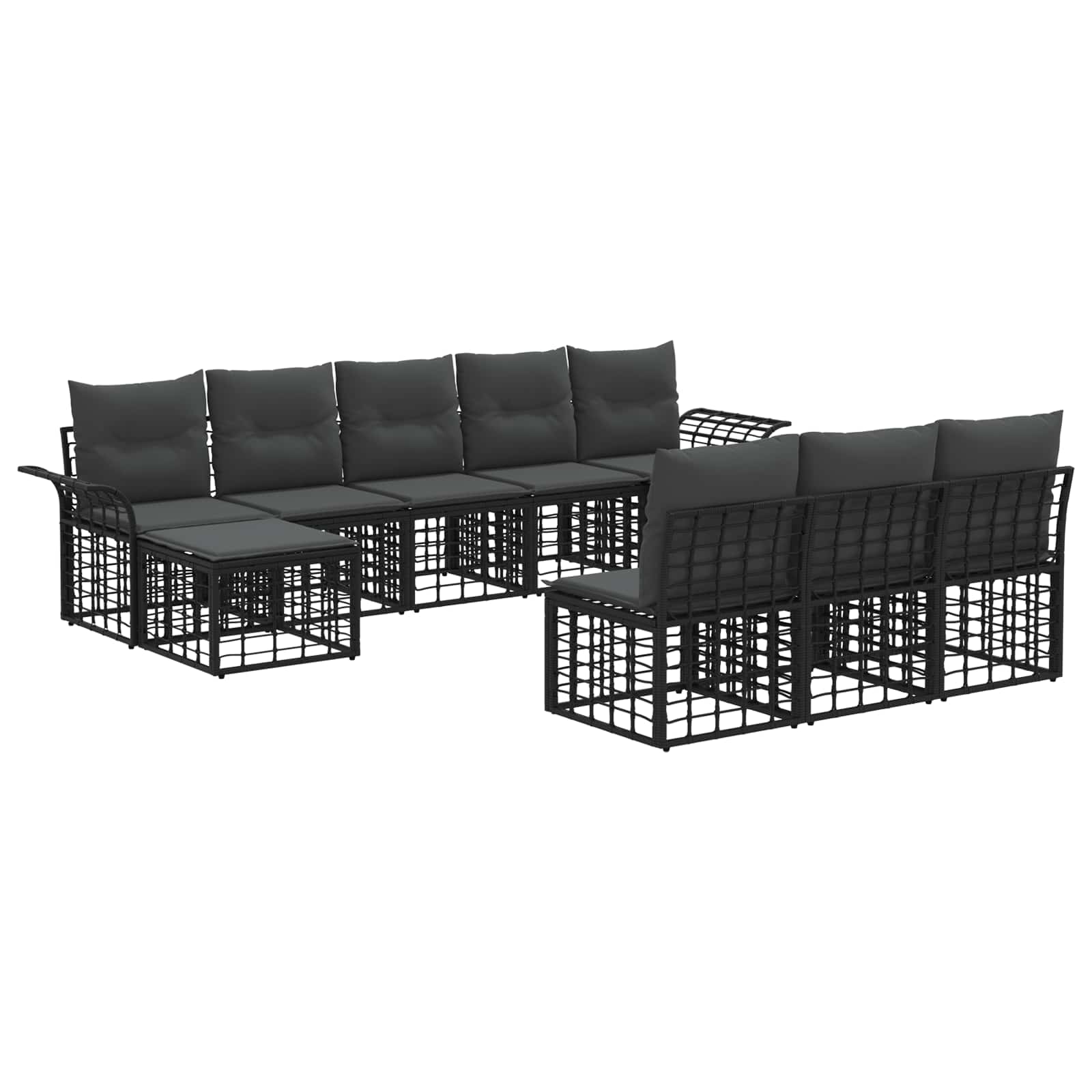 Set di divani da esterno 9 pcs Nero e Grigio scuro Poliestere | homemem39