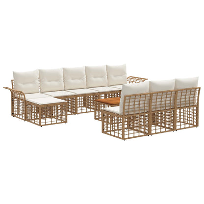 Set di divani da esterno 11 pz Naturale e Bianco Crema