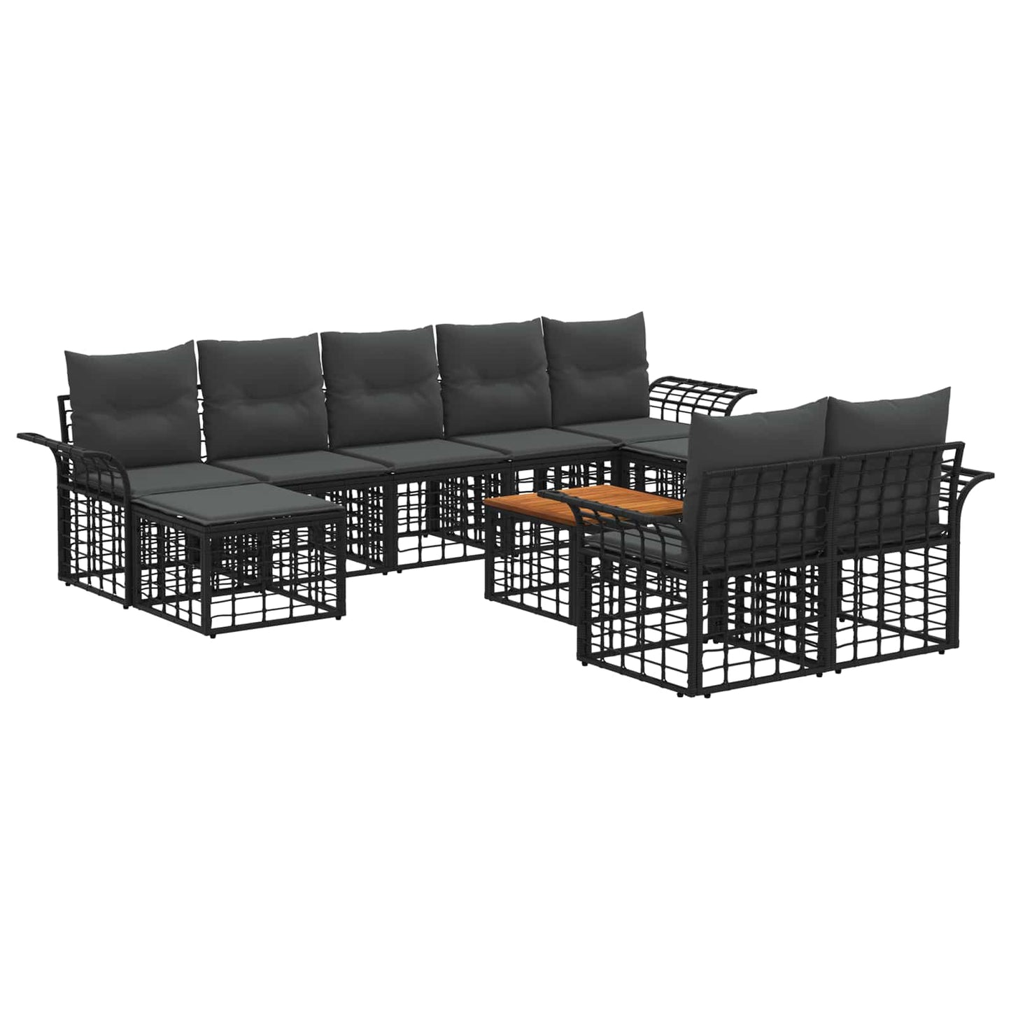 Set di divani da esterno 10 pz Nero e Grigio scuro Poliestere