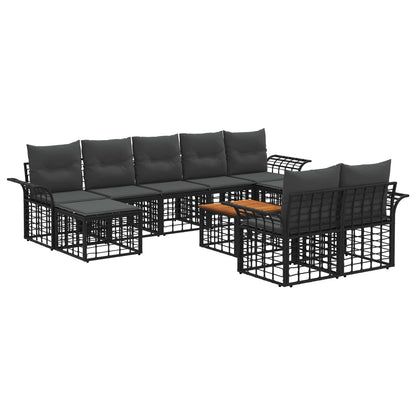 Set di divani da esterno 10 pz Nero e Grigio scuro Poliestere