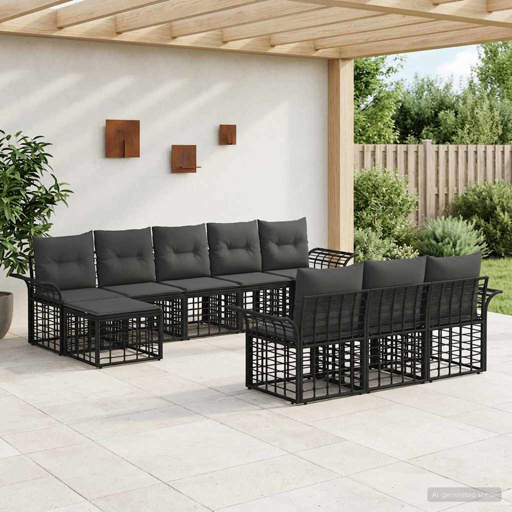Set di divani da esterno 10 pcs Nero e Grigio scuro Poliestere | homemem39