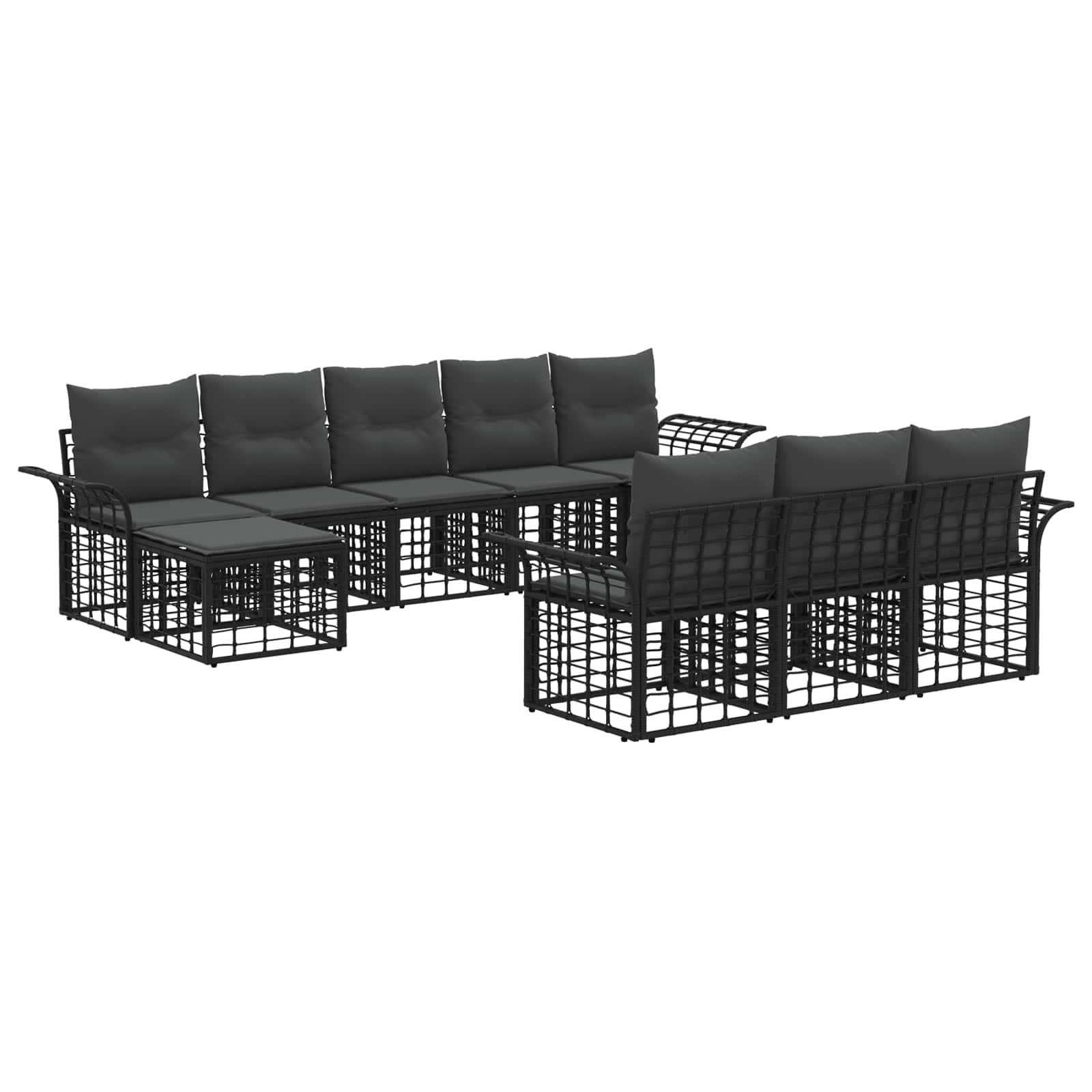 Set di divani da esterno 10 pcs Nero e Grigio scuro Poliestere | homemem39