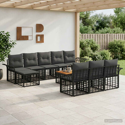 Set di divani da esterno 11 pz Nero e Grigio scuro Poliestere