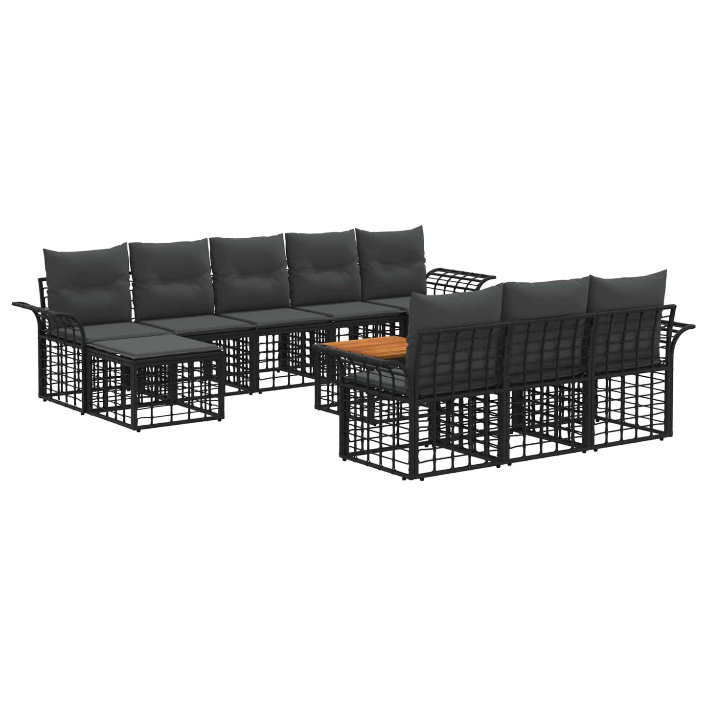 Set di divani da esterno 11 pz Nero e Grigio scuro Poliestere