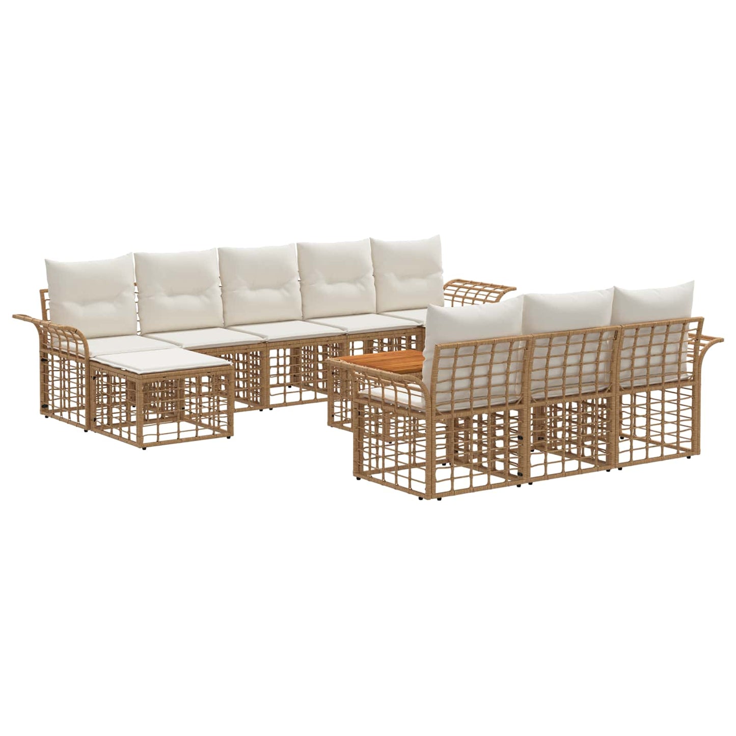 Set di divani da esterno 11 pz Naturale e Bianco Crema